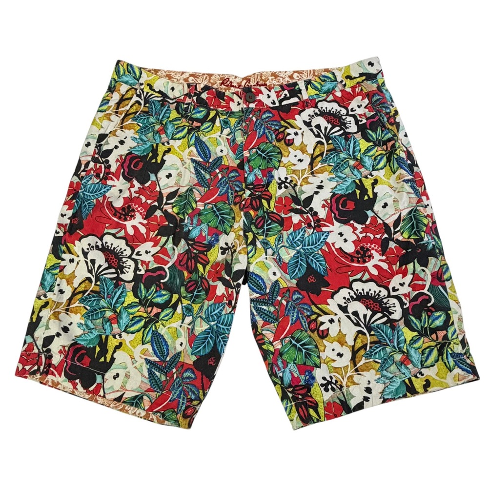 Robert Graham Mens 38 Classic Fit Tropical Floral Shorts Red Green Ramie Cotton